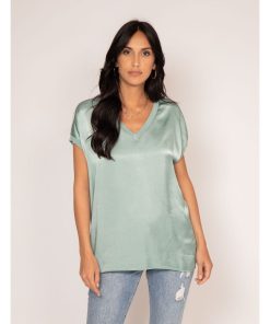T-shirt col V satin FENTA - Vert