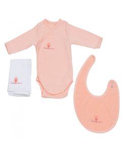 Eveil Et Nature Set Body/bavoir/lange Coton Bio - Saumon