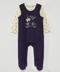Ensemble salopette + body - 2 pièces - blanc/marine