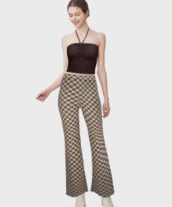 Pantalon large avec imprimé 'damier' - Beige