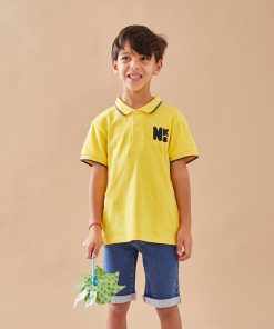 Polo en coton piqué, - Jaune
