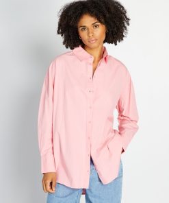 Chemise oversize en popeline - Rose bonbon