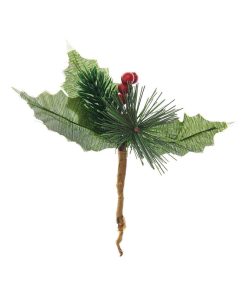 Branche de houx et baies rouges 15 cm - Rouge