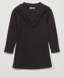 Robe sweat en molleton avec volants - noir