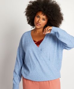 Pull en maille douce cache-coeur - Bleu