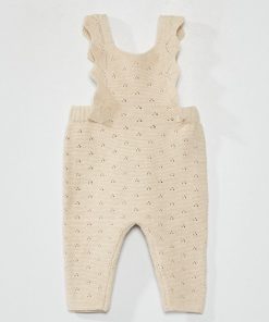 Combi longue en tricot effet volanté et point mousse - Beige