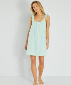 Nuisette coupe droite à bretelles volantées - Turquoise