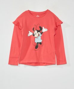 T-shirt 'Minnie' manches longues volantées - Rose