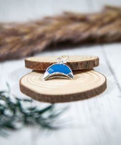 Pendentif Croissant de Lune - Plaqué argent - Pierres naturelles - - Multicolore
