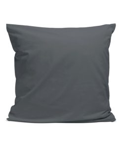 Bleu Câlin - Taie d'oreiller unie Percale de coton 80 fils/m² - gris anthracite