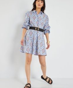 Robe chemise courte ceinturée - Violet