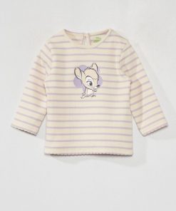 T-shirt à rayures 'Bambi' - Blanc/violet