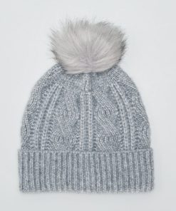 Bonnet torsadé à pompon - Gris