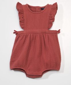 Barboteuse en maille fantaisie avec volants - Rose foncé