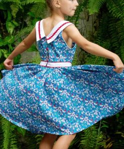 Robe cérémonie  fleurie  col bat HEPBURN - 'LA FAUTE A VOLTAIRE' - Bleu