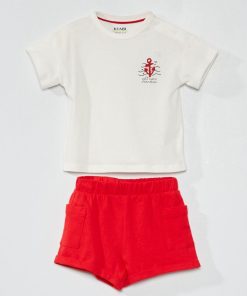 Ensemble t-shirt + short - 2 pièces - Blanc/rouge