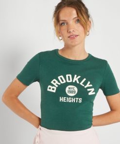 T-shirt court avec imprimé style collège - Vert