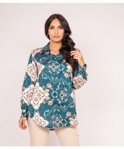 Chemise motifs OMIST - Bleu canard