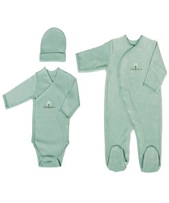 Eveil Et Nature Set Body/bavoir/lange Coton Bio - Vert