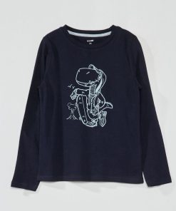 Tee-shirt à manches longues avec imprimé - Bleu marine