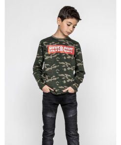 T-shirt manches longues col rond pur coton JESTIN-J - Kaki