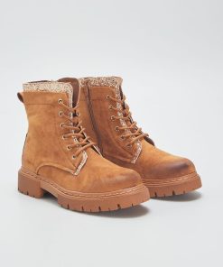 Bottines en suedine à lacets - Camel