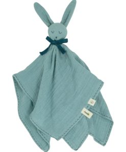 Doudou plat en coton bio Lapin bleu-vert - N/A