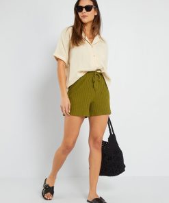 Short en maille côtelée - Kaki