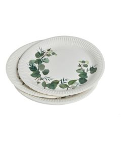 Set de 10 assiettes en carton 23 cm Branche d'eucalyptus - Blanc