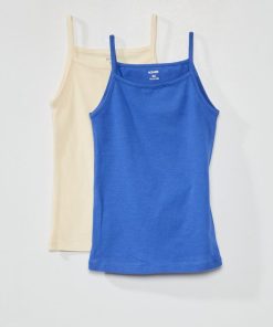 Debardeur en jersey uni - Lot de 2 - Blanc/bleu