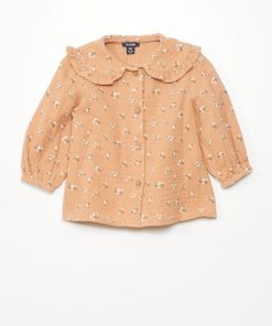 Blouse en gaze de coton imprimé fleuri - Vieux rose