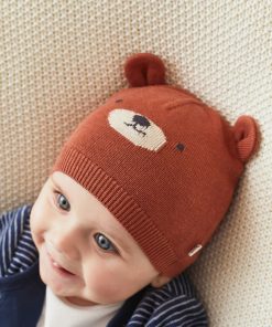 Bonnet ourson en tricot, caramel - Marron