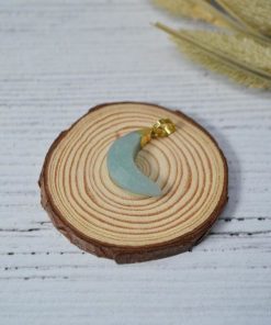 Pendentif lune - Plaqué Or - Pierres naturelles - - Multicolore