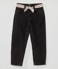 Jean large avec ceinture en tissu - Noir