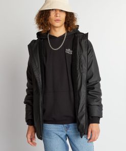 Parka déperlante avec capuche en sherpa - noir