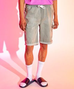 Bermuda en jean avec poches cargos - Gris