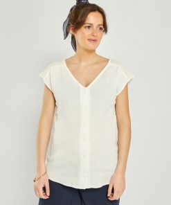 Chemisier grossesse en gaze de coton - blanc