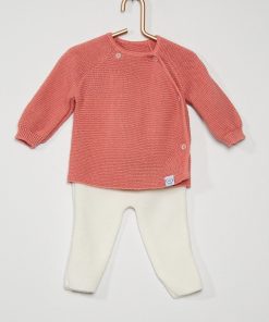 Brassière + pantalon 'La Manufacture de Layette' - rose/blanc