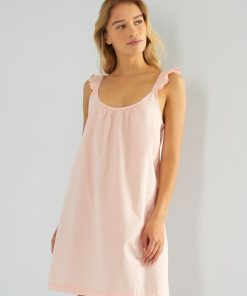Nuisette coupe droite à bretelles volantées - Rose