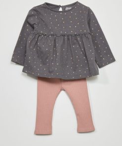 Ensemble t-shirt + legging - 2 pièces - Gris/rose
