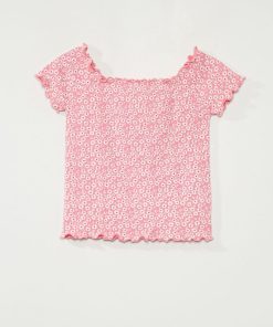 T-shirt 'fleuri' en maille côtelée - rose