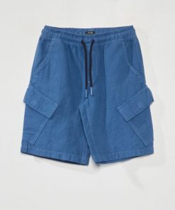 Bermuda en coton et lin - Bleu marine