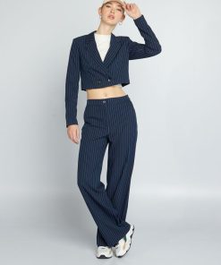 Blazer court à rayures - Bleu