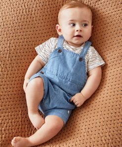 Set salopette denim + t-shirt, bleu/écru - Bleu