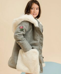 Manteau Laine Fille Gris Souris Fausse Fourrure Beige MIMI OURS - 'LA FAUTE A VOLTAIRE' - Gris clair