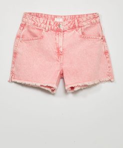 Short en jean avec franges - Rose