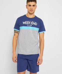 Pyjama court en jersey - Bleu/gris nuit