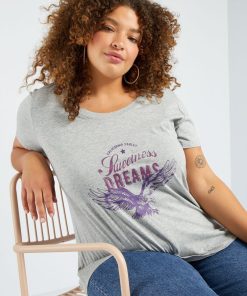 T-shirt imprimé à col rond - Gris