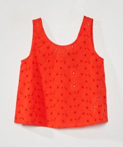 Top en broderie anglaise - Rouge