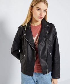 Blouson en simili uni - noir